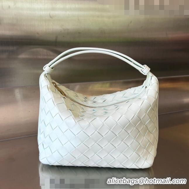 Top Grade Bottega Veneta Mini Wallace Hobo Bag in Intrecciato Leather 754443 Glacier Blue 2023