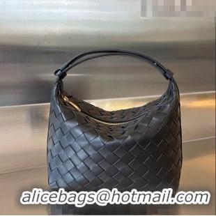 Good Product Bottega Veneta Mini Wallace Hobo Bag in Intrecciato Leather 754443 Black 2023