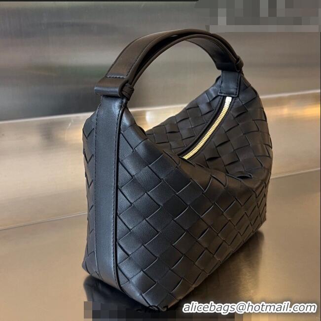 Good Product Bottega Veneta Mini Wallace Hobo Bag in Intrecciato Leather 754443 Black 2023