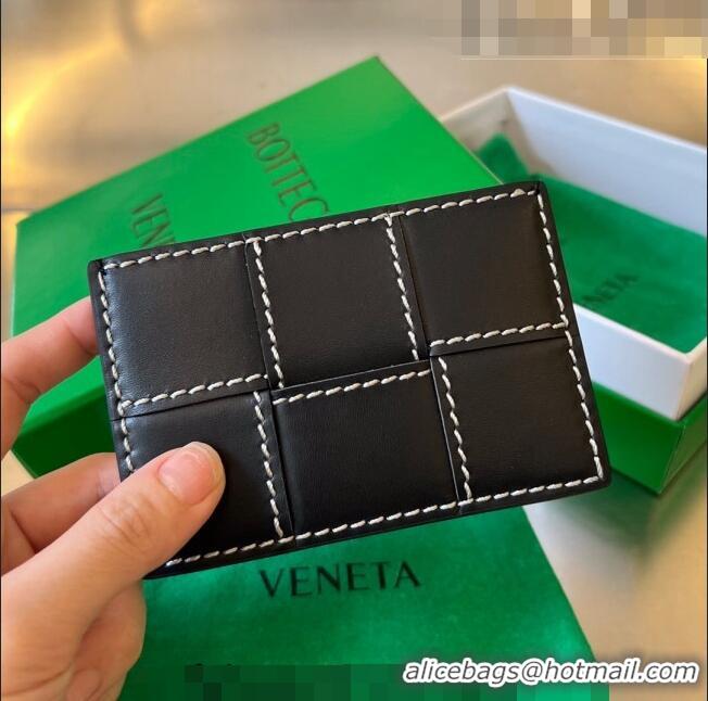 ​Inexpensive Bottega Veneta Cassette Credit Card Case with edge-stitching 748052 Black 2023