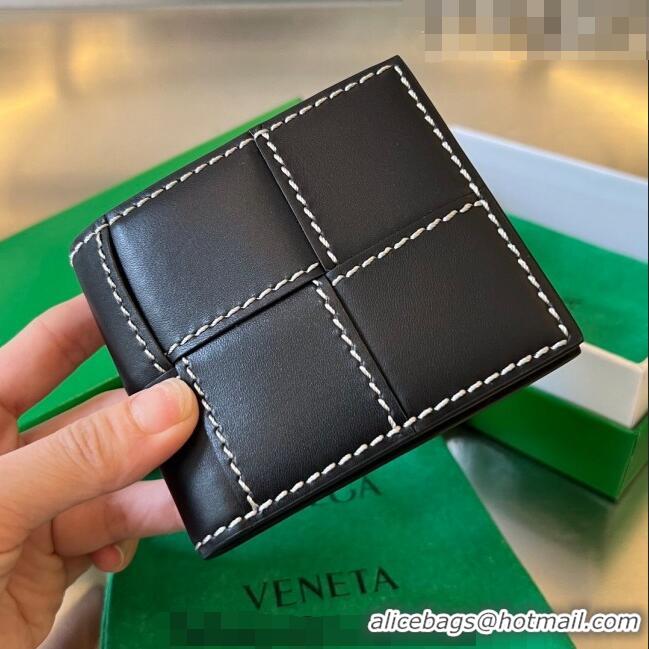 Pretty Style Bottega Veneta Cassette Bi-Fold Wallet with edge-stitching 743004 Black 2023