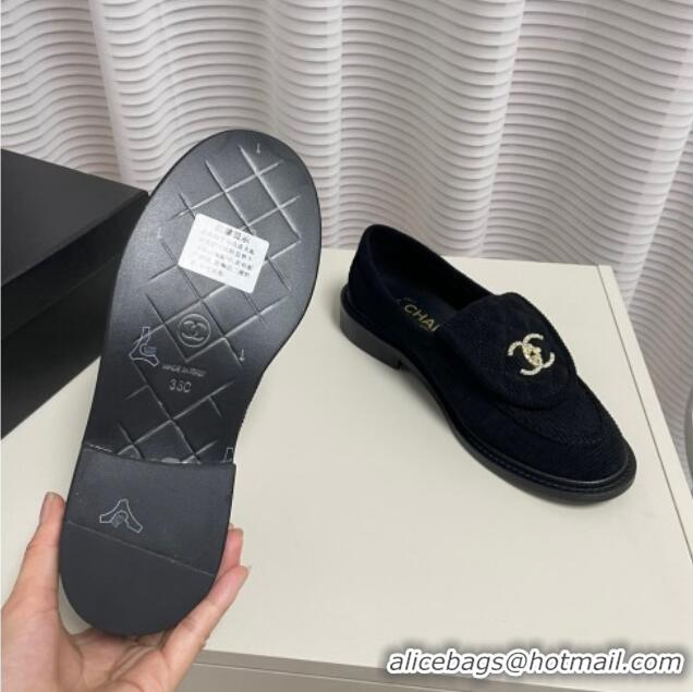 Top Design Chanel Corduroy Loafers G40027 Black 328130