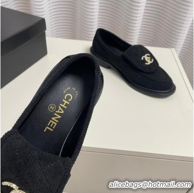 Top Design Chanel Corduroy Loafers G40027 Black 328130