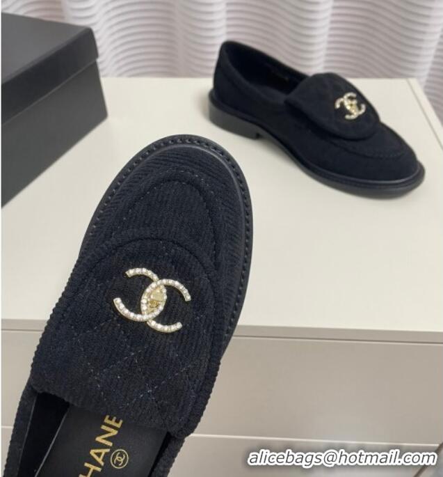 Top Design Chanel Corduroy Loafers G40027 Black 328130