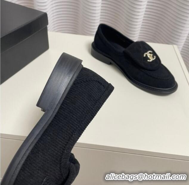 Top Design Chanel Corduroy Loafers G40027 Black 328130