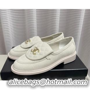 Best Product Chanel Corduroy Loafers G40027 White 328131