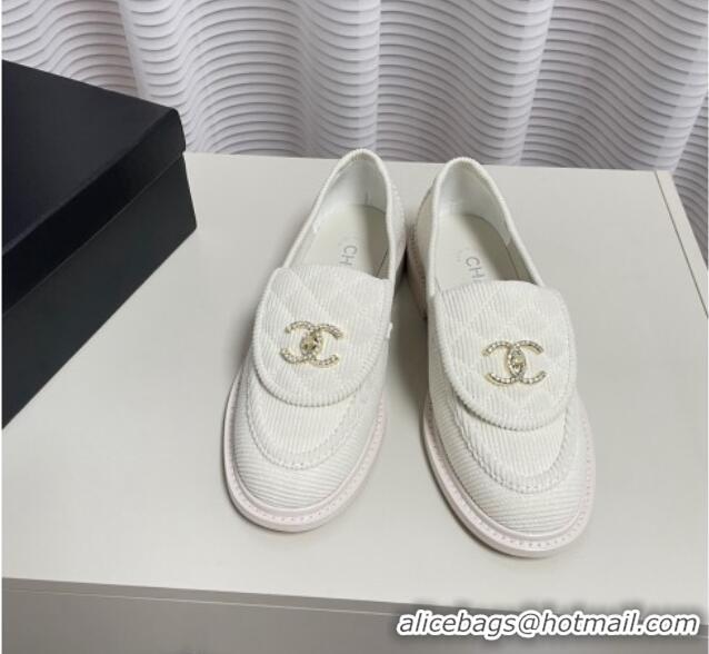 Best Product Chanel Corduroy Loafers G40027 White 328131