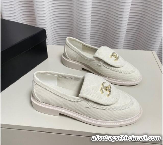 Best Product Chanel Corduroy Loafers G40027 White 328131