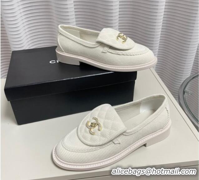 Best Product Chanel Corduroy Loafers G40027 White 328131