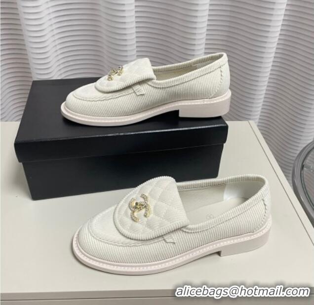 Best Product Chanel Corduroy Loafers G40027 White 328131