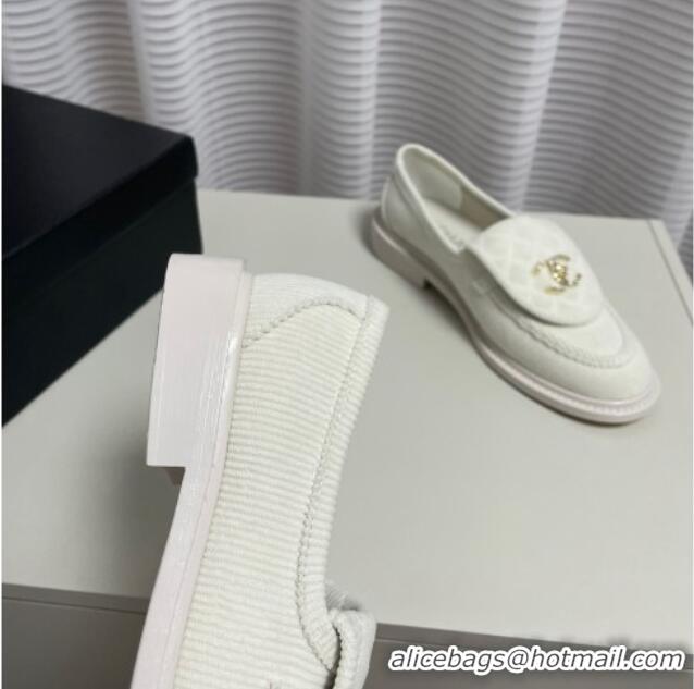 Best Product Chanel Corduroy Loafers G40027 White 328131