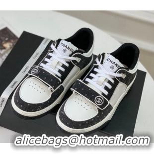 Best Price Chanel Leather & Denim Sneakers G33035 White/Black 328133