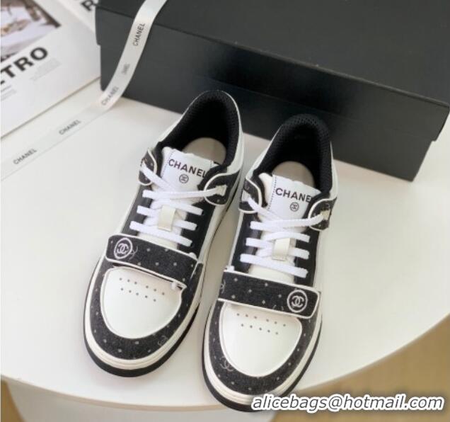 Best Price Chanel Leather & Denim Sneakers G33035 White/Black 328133