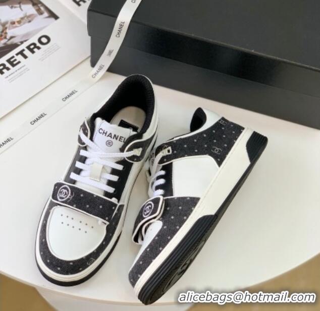 Best Price Chanel Leather & Denim Sneakers G33035 White/Black 328133