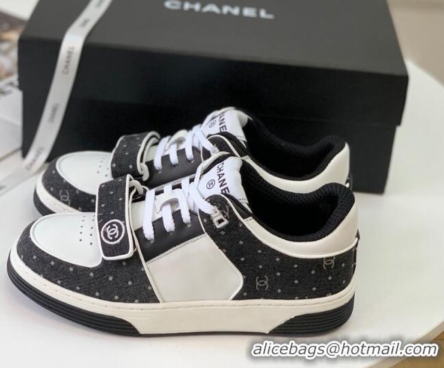 Best Price Chanel Leather & Denim Sneakers G33035 White/Black 328133