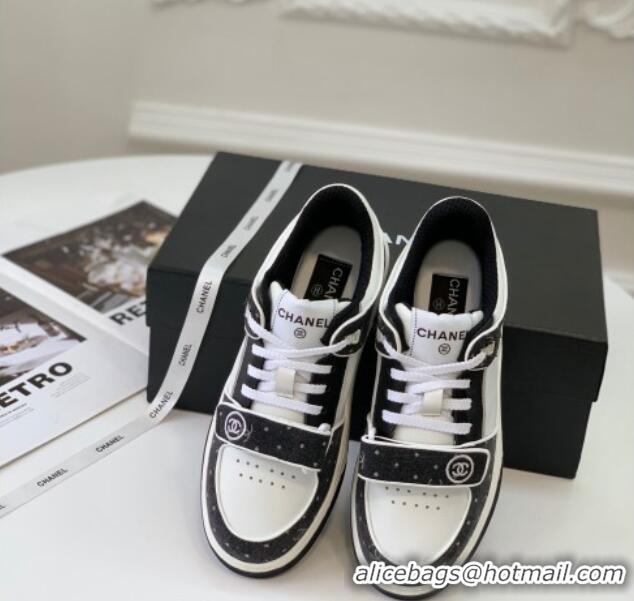 Best Price Chanel Leather & Denim Sneakers G33035 White/Black 328133