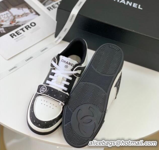 Best Price Chanel Leather & Denim Sneakers G33035 White/Black 328133