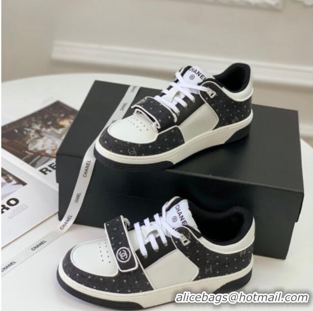 Best Price Chanel Leather & Denim Sneakers G33035 White/Black 328133