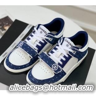 Luxurious Chanel Leather & Denim Sneakers G33035 White/Blue 328134