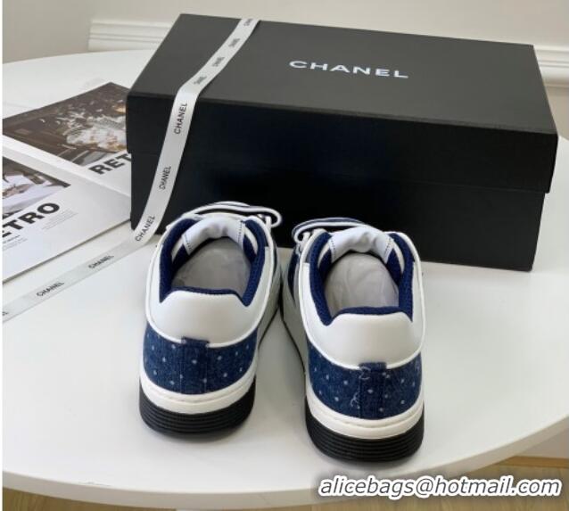 Luxurious Chanel Leather & Denim Sneakers G33035 White/Blue 328134