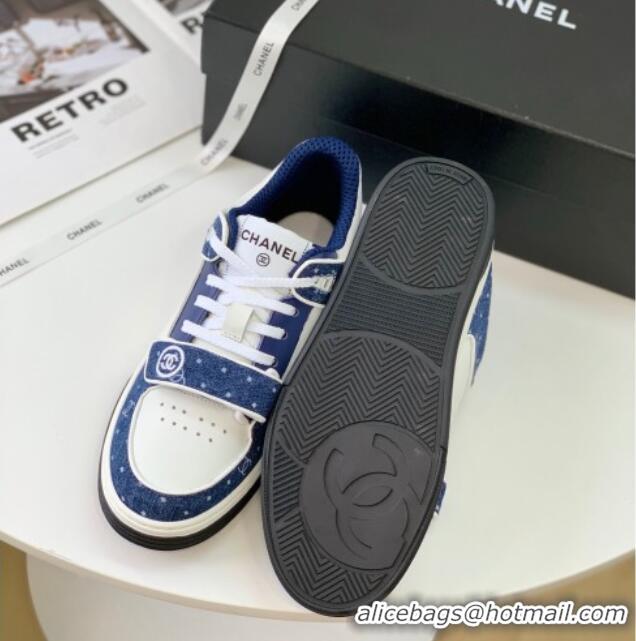 Luxurious Chanel Leather & Denim Sneakers G33035 White/Blue 328134