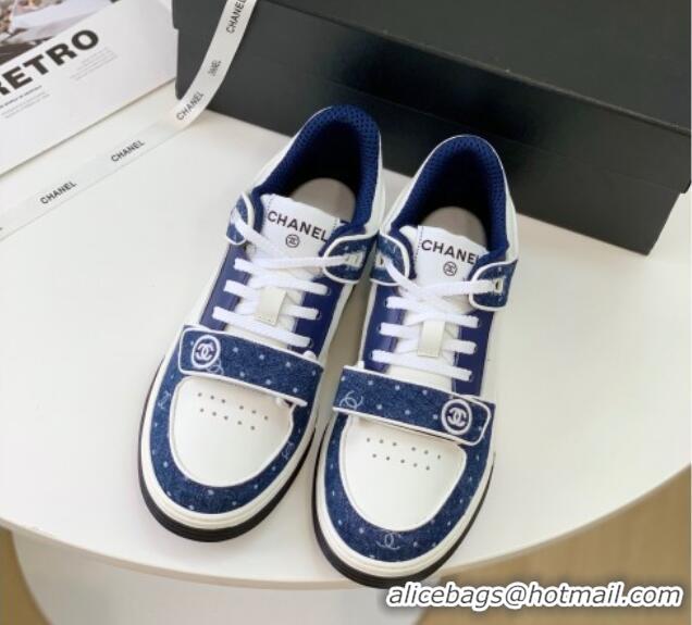 Luxurious Chanel Leather & Denim Sneakers G33035 White/Blue 328134