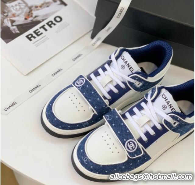 Luxurious Chanel Leather & Denim Sneakers G33035 White/Blue 328134