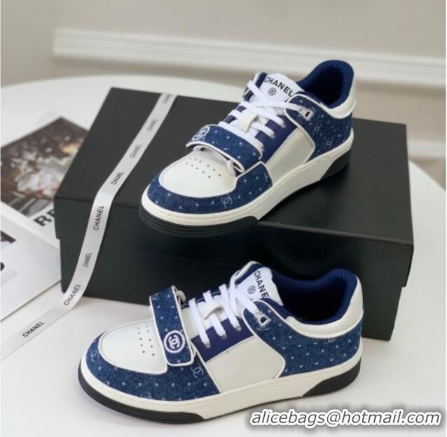 Luxurious Chanel Leather & Denim Sneakers G33035 White/Blue 328134