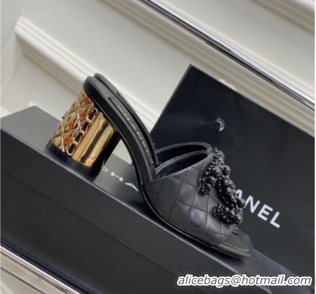 Purchase Chanel Quilted Lambskin Heel Slide Sandals 5.5cm with Pearl CC Black 328136