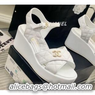 Sumptuous Chanel Quilted Lambskin Wedge Platform Sandals 5cm G39918 Optic White 403061