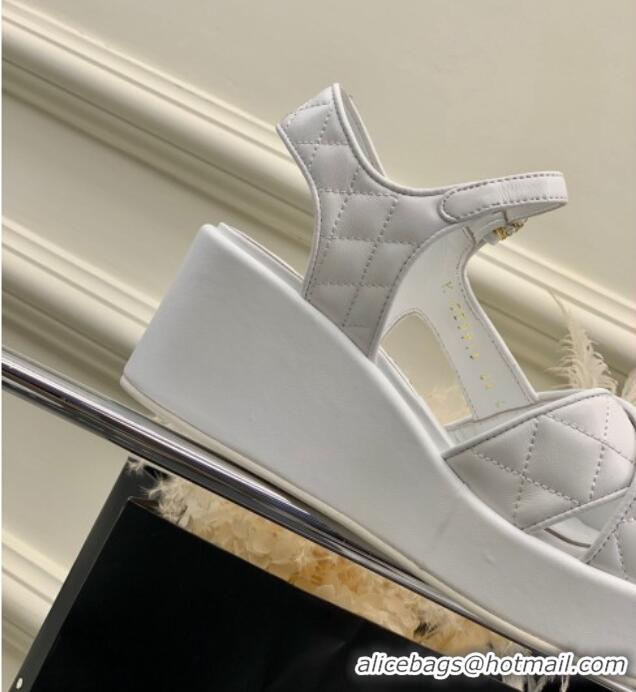 Sumptuous Chanel Quilted Lambskin Wedge Platform Sandals 5cm G39918 Optic White 403061