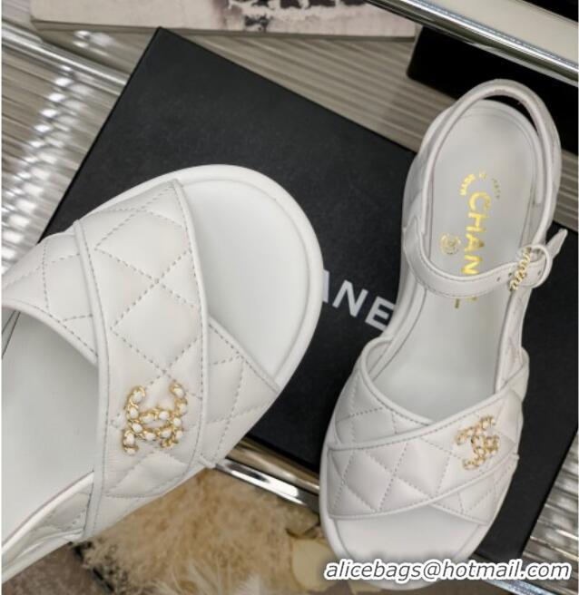 Sumptuous Chanel Quilted Lambskin Wedge Platform Sandals 5cm G39918 Optic White 403061