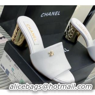 Stylish Chanel Lambskin Slide Sandals 5.5cm with Metal CC White 403062