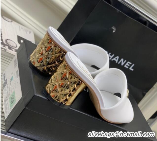 Stylish Chanel Lambskin Slide Sandals 5.5cm with Metal CC White 403062