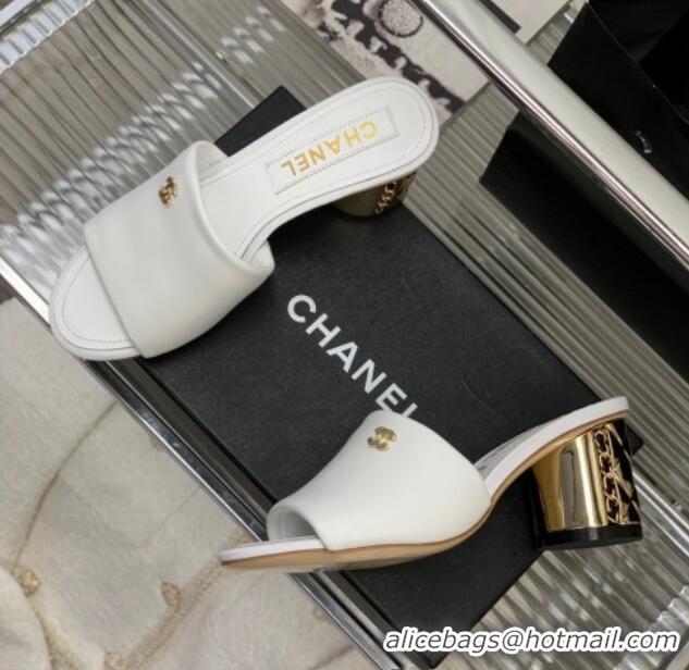 Stylish Chanel Lambskin Slide Sandals 5.5cm with Metal CC White 403062