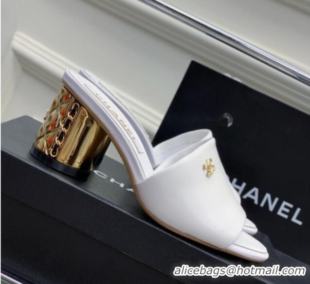 Stylish Chanel Lambskin Slide Sandals 5.5cm with Metal CC White 403062