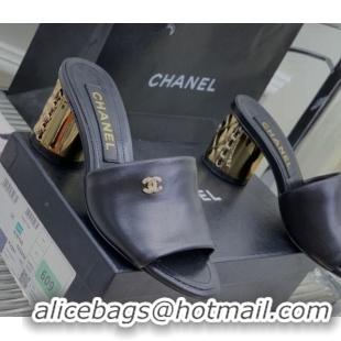 Good Looking Chanel Lambskin Slide Sandals 5.5cm with Metal CC Black 403063