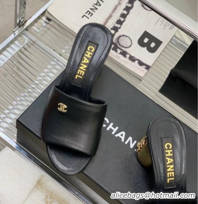 Good Looking Chanel Lambskin Slide Sandals 5.5cm with Metal CC Black 403063