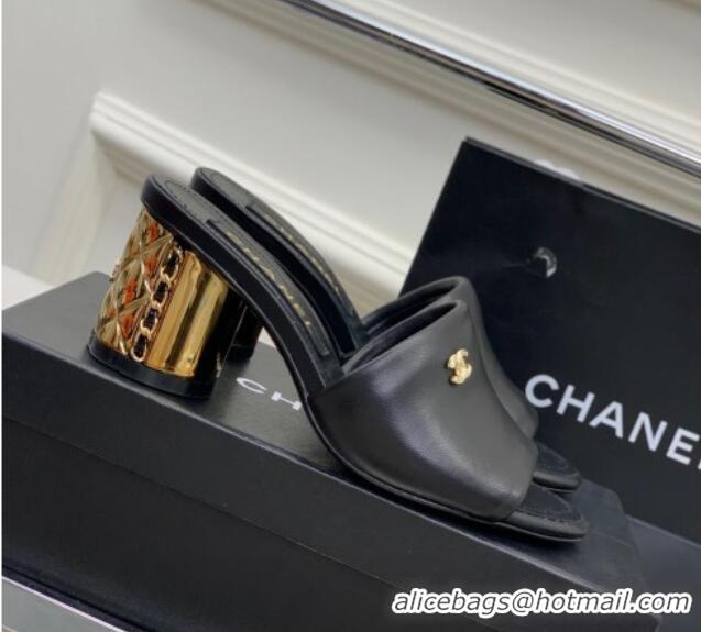 Good Looking Chanel Lambskin Slide Sandals 5.5cm with Metal CC Black 403063