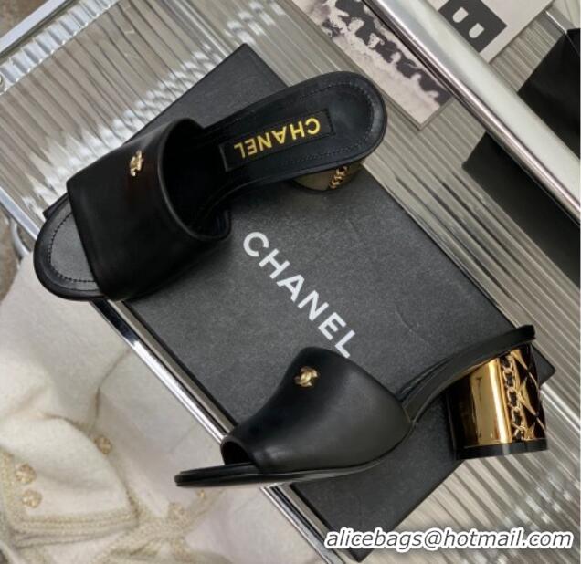 Good Looking Chanel Lambskin Slide Sandals 5.5cm with Metal CC Black 403063