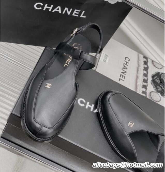 Duplicate Chanel Calfskin Flat Slingbacks Black 403067