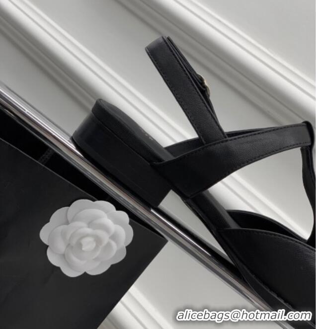 Duplicate Chanel Calfskin Flat Slingbacks Black 403067