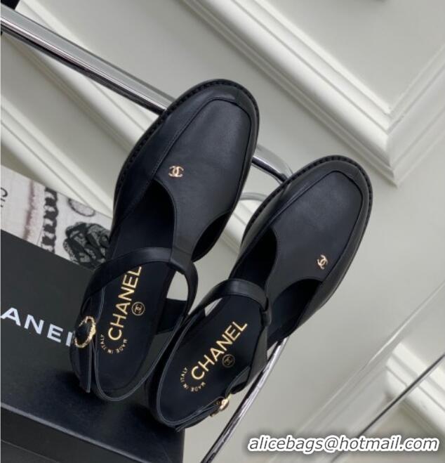 Duplicate Chanel Calfskin Flat Slingbacks Black 403067