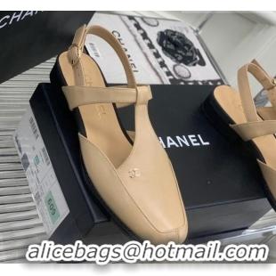 Good Quality Chanel Calfskin Flat Slingbacks Beige 403065