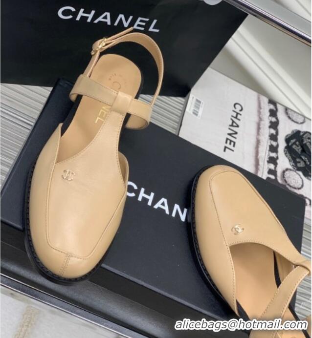 Good Quality Chanel Calfskin Flat Slingbacks Beige 403065