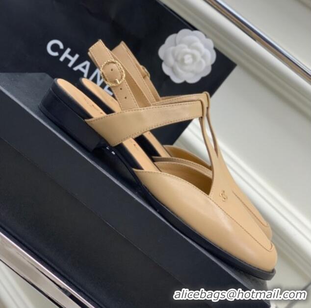 Good Quality Chanel Calfskin Flat Slingbacks Beige 403065