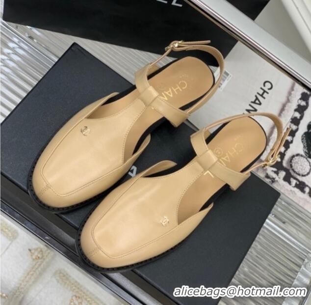 Good Quality Chanel Calfskin Flat Slingbacks Beige 403065