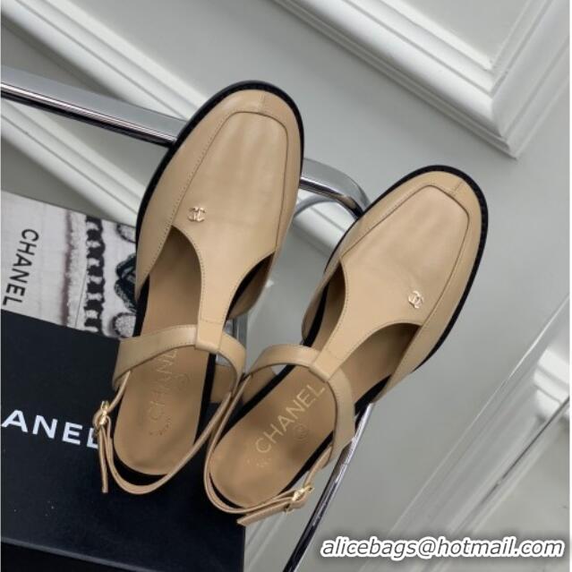 Good Quality Chanel Calfskin Flat Slingbacks Beige 403065