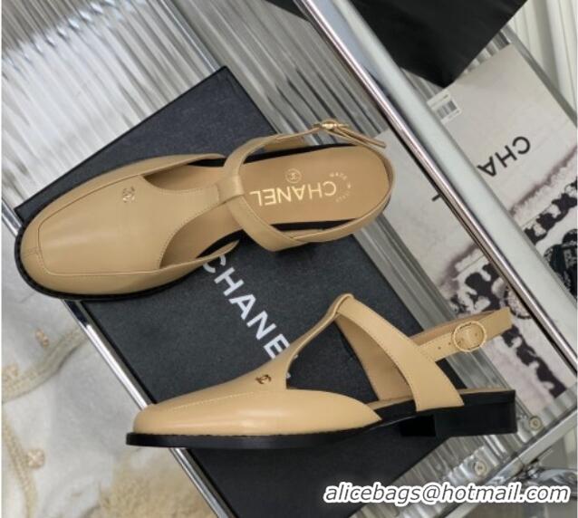 Good Quality Chanel Calfskin Flat Slingbacks Beige 403065