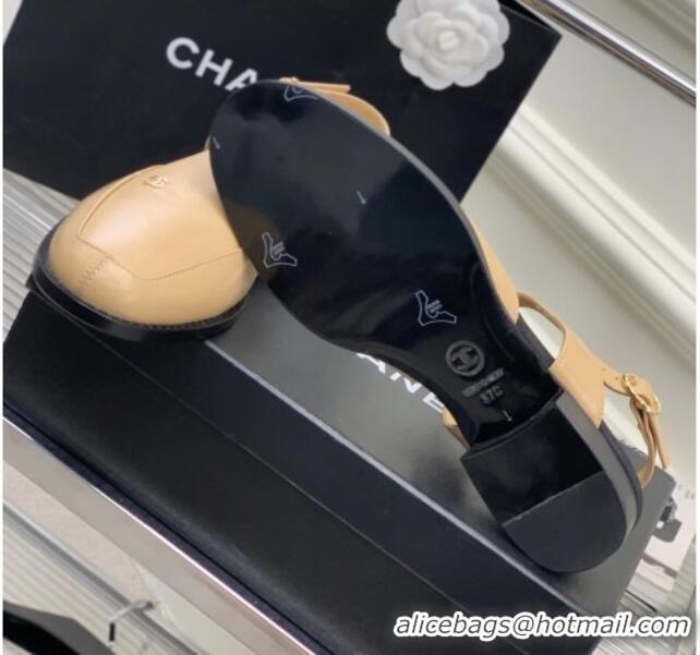 Good Quality Chanel Calfskin Flat Slingbacks Beige 403065